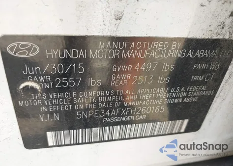 2015 Hyundai Sonata Sport z USA, uszkodzony, nr VIN 5NPE34AFXFH260165